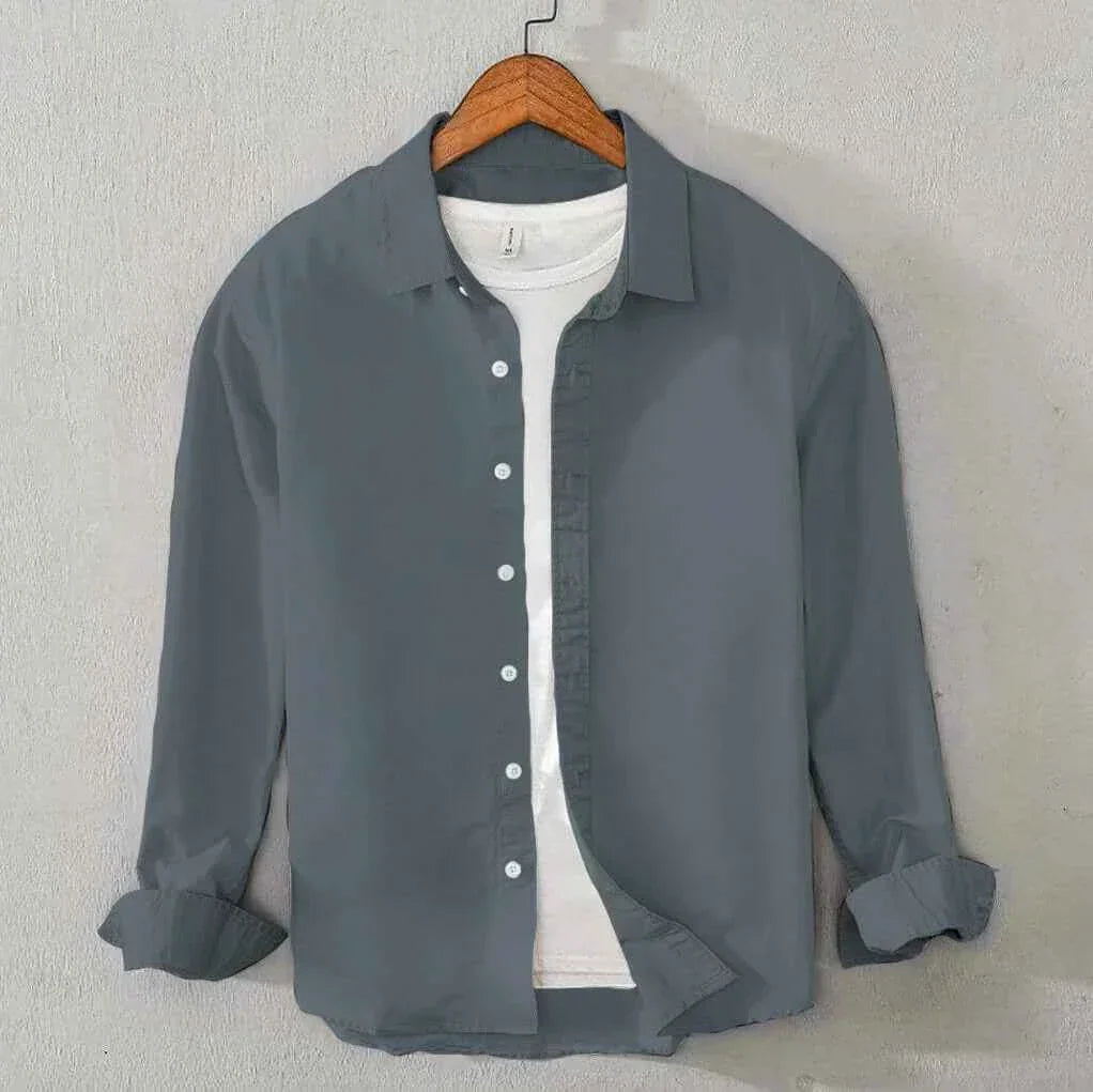 Men's Cotton Chambray Shirt (Charcoal) – Saim Fashion
