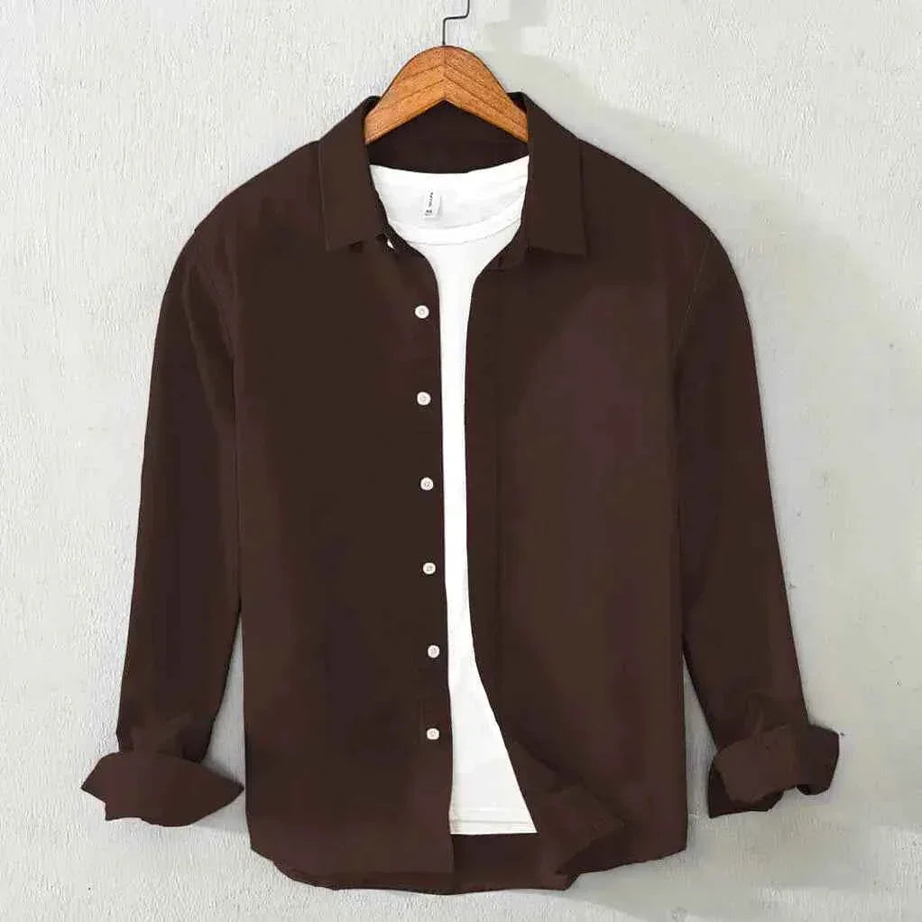 Men's Cotton Chambray Shirt (Chocolate Brown)
