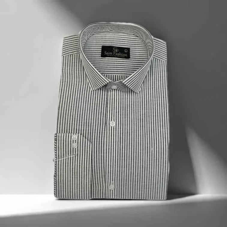 Cotton Dress Shirt - Black Stripes