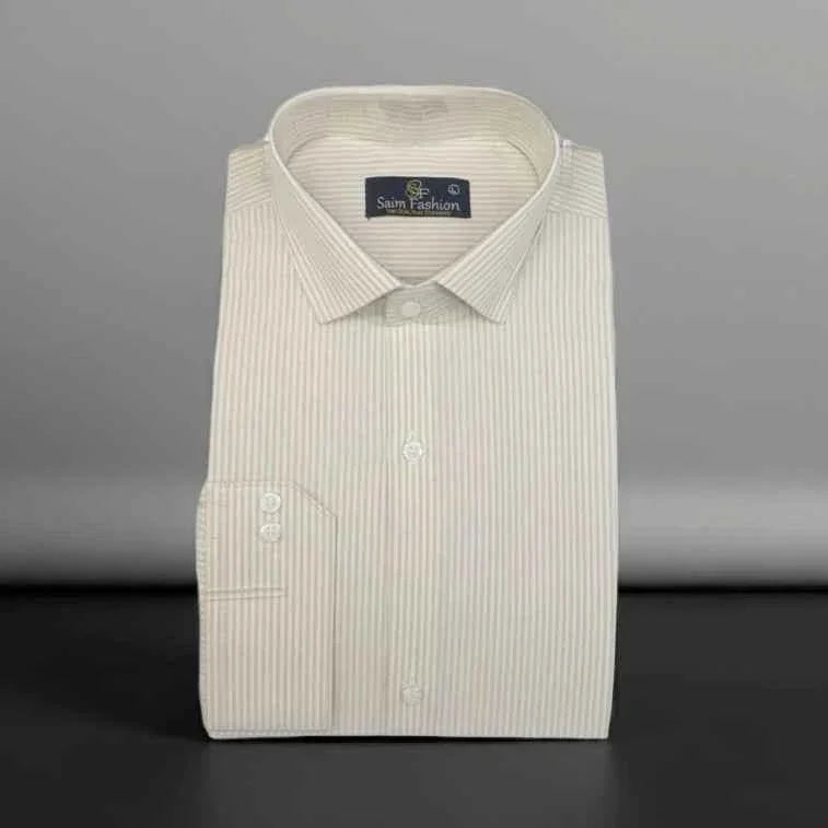 Cotton Dress Shirt - Camel Brown Stripes