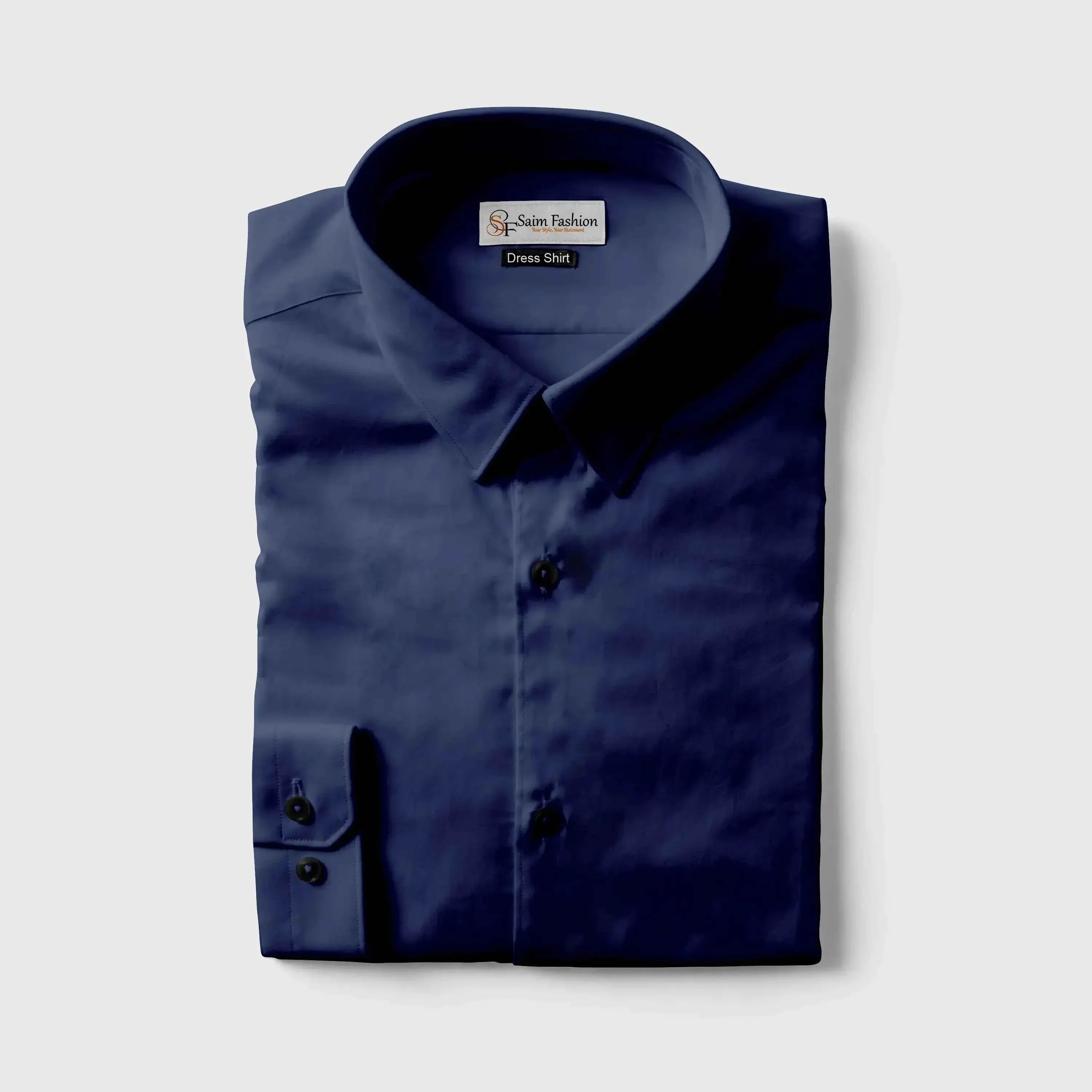 Men's Essential Cotton Dress Shirt - Navy Saim Fashion Men's Essential Cotton Dress Shirt - Navy Saim Fashion