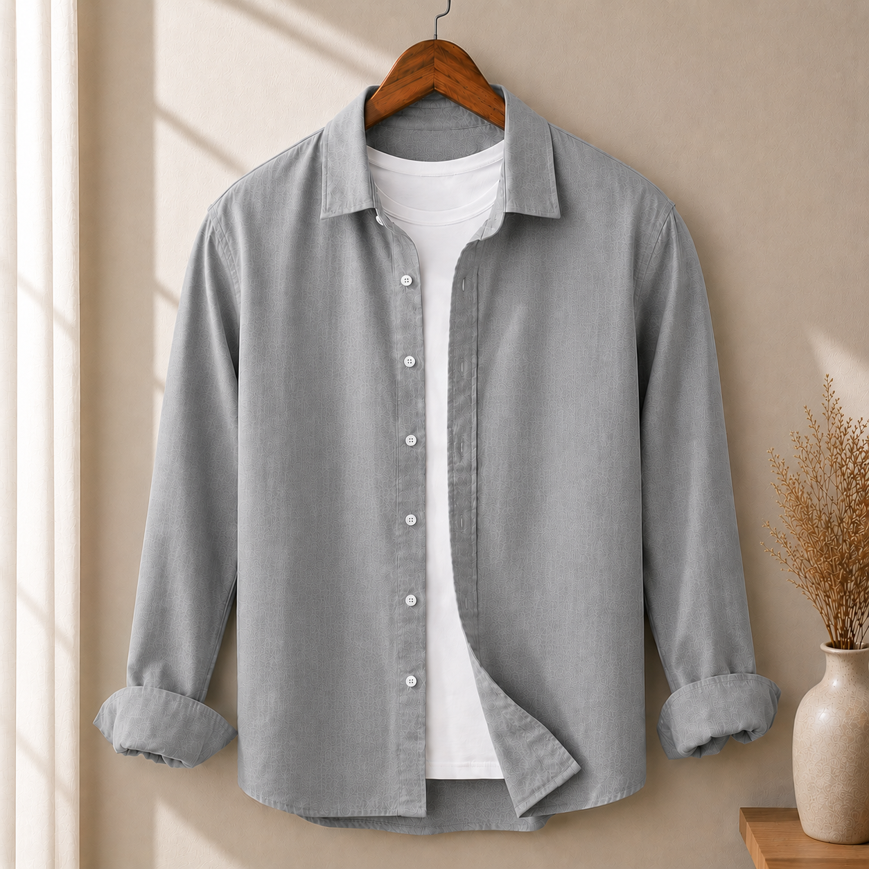 Men's Cotton Chambray Shirt (Silver Gray) Saim Fashion Men's Cotton Chambray Shirt (Silver Gray) Saim Fashion