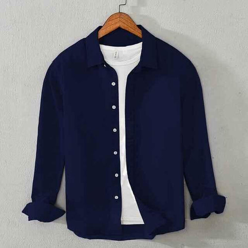 Cotton Chambray Executive Shirt (Navy Blue)