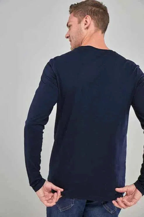 Cotton Long-Sleeve Crew Neck Tee (Navy)