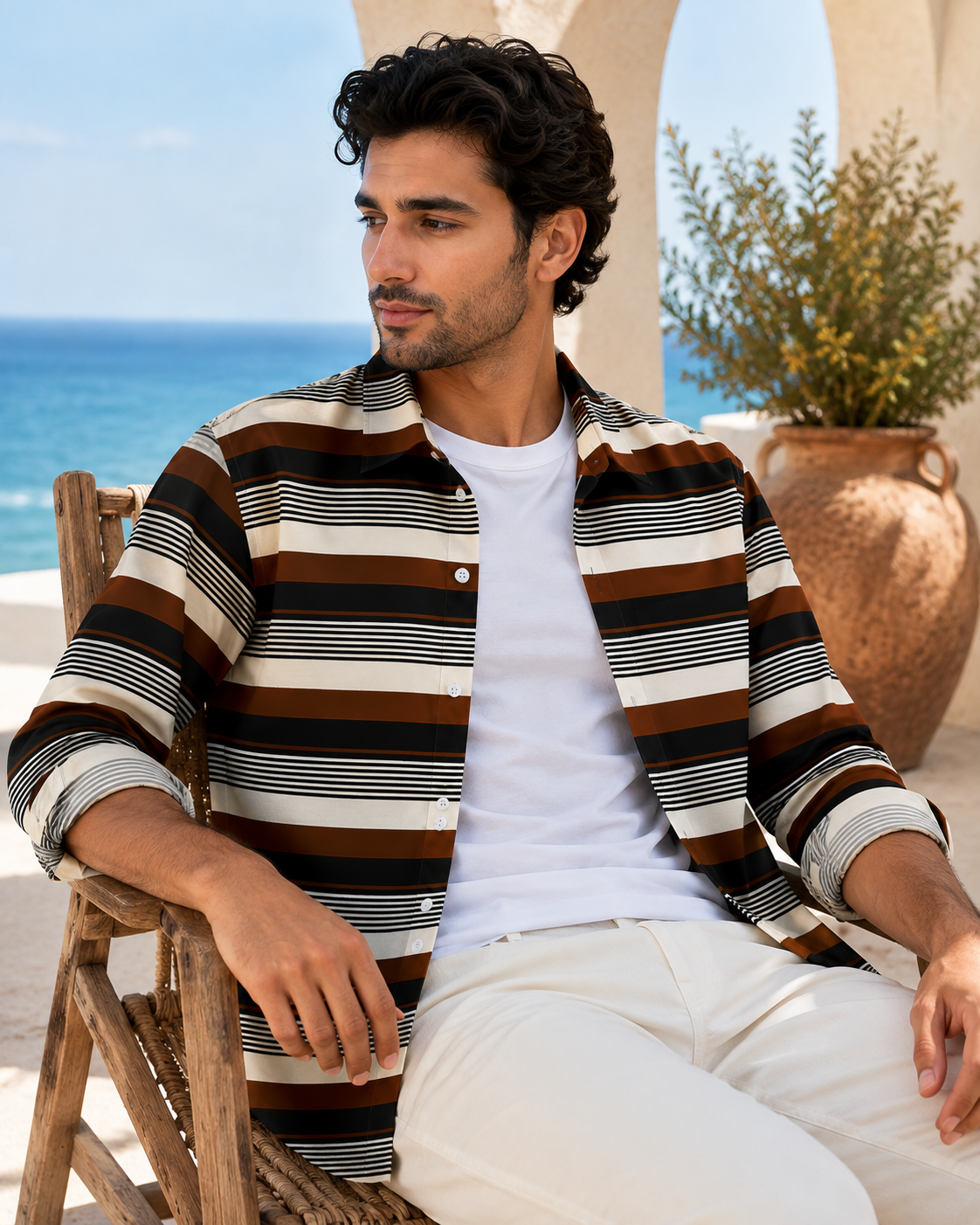 Brick Brown Striped Shirt ( Old Money Style )Model pic 1
