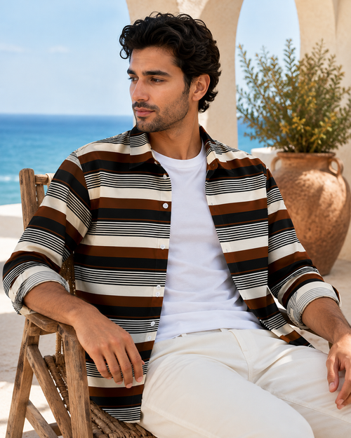 Brick Brown Striped Shirt ( Old Money Style )Model pic 1