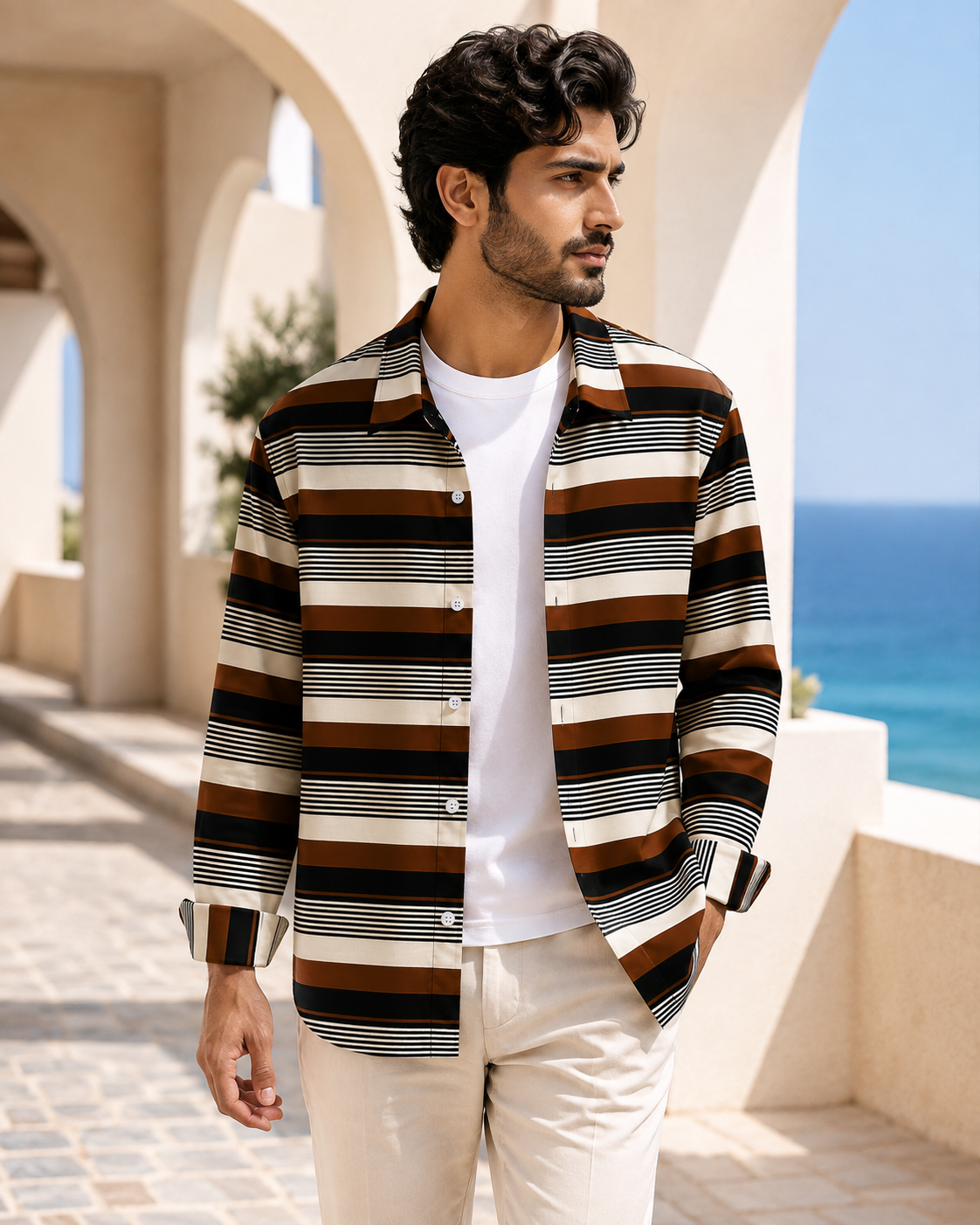 Brick Brown Striped Shirt ( Old Money Style )Model pic 2