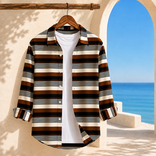 Brick Brown Striped Shirt ( Old Money Style ) display