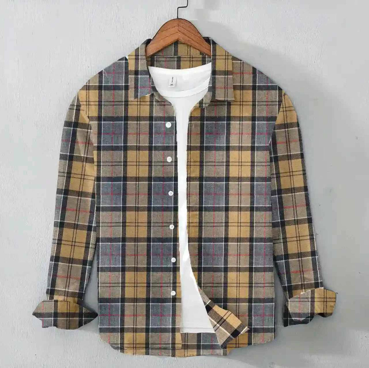 Camel & Grey Checkered Twill Shirt