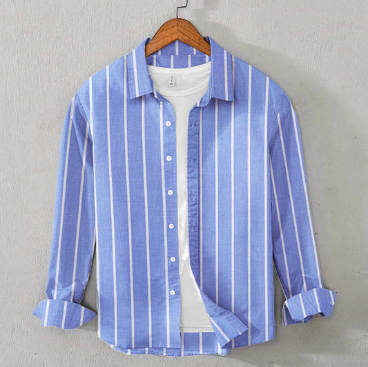 Cotton Casual Shirt - Sky Blue White Stripes