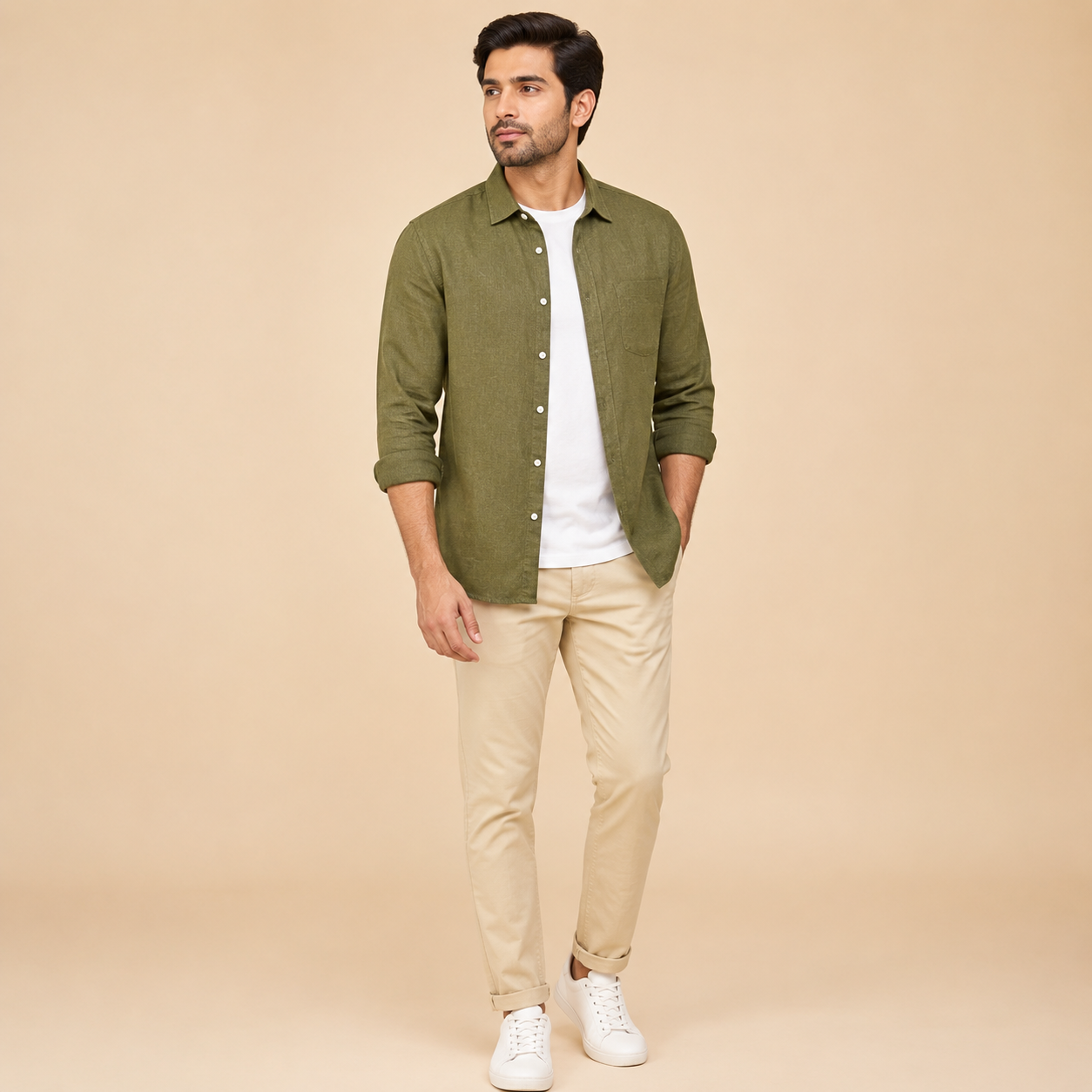 Cotton Chambray Shirt – Olive Green