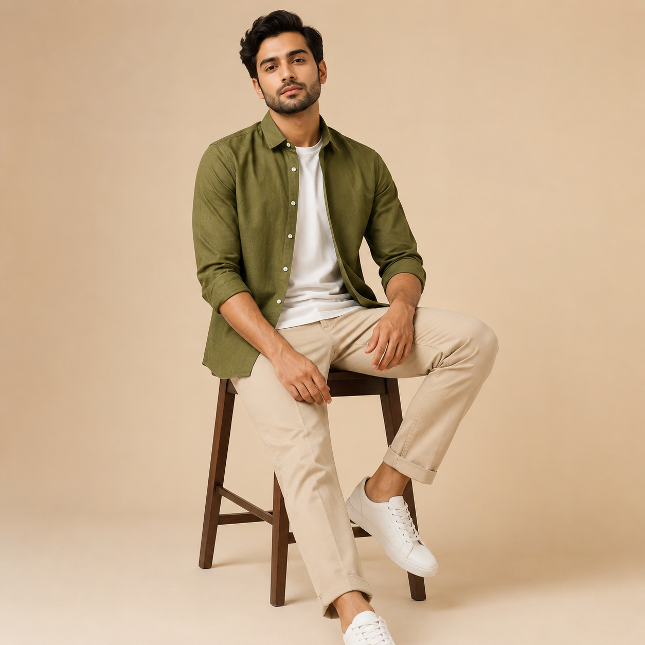 Cotton Chambray Shirt – Olive Green