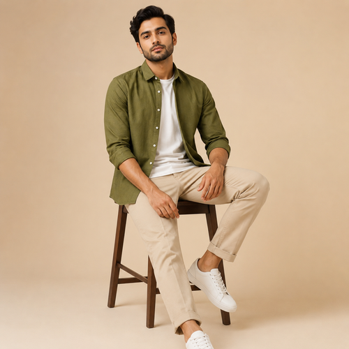 Cotton Chambray Shirt – Olive Green