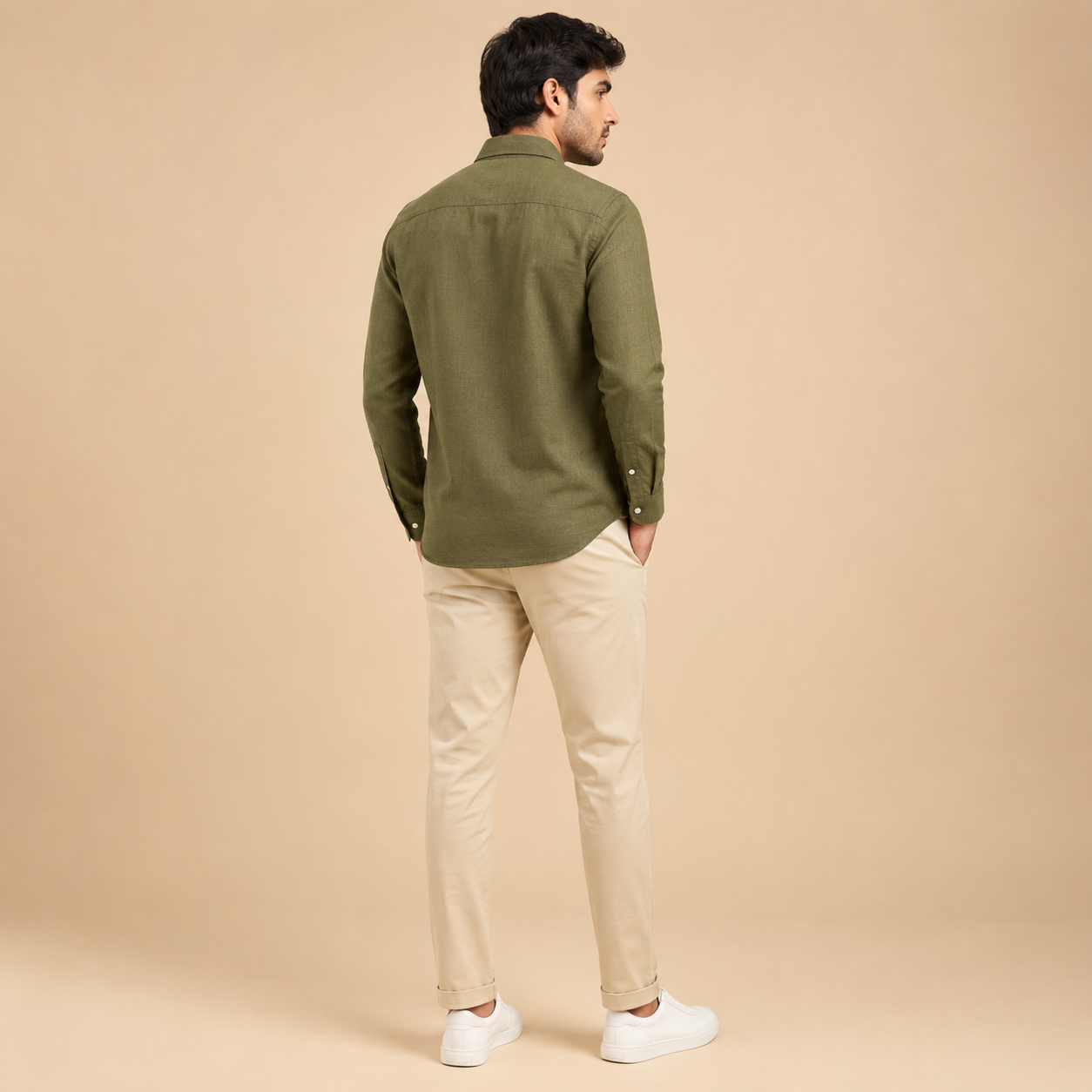 Cotton Chambray Shirt – Olive Green