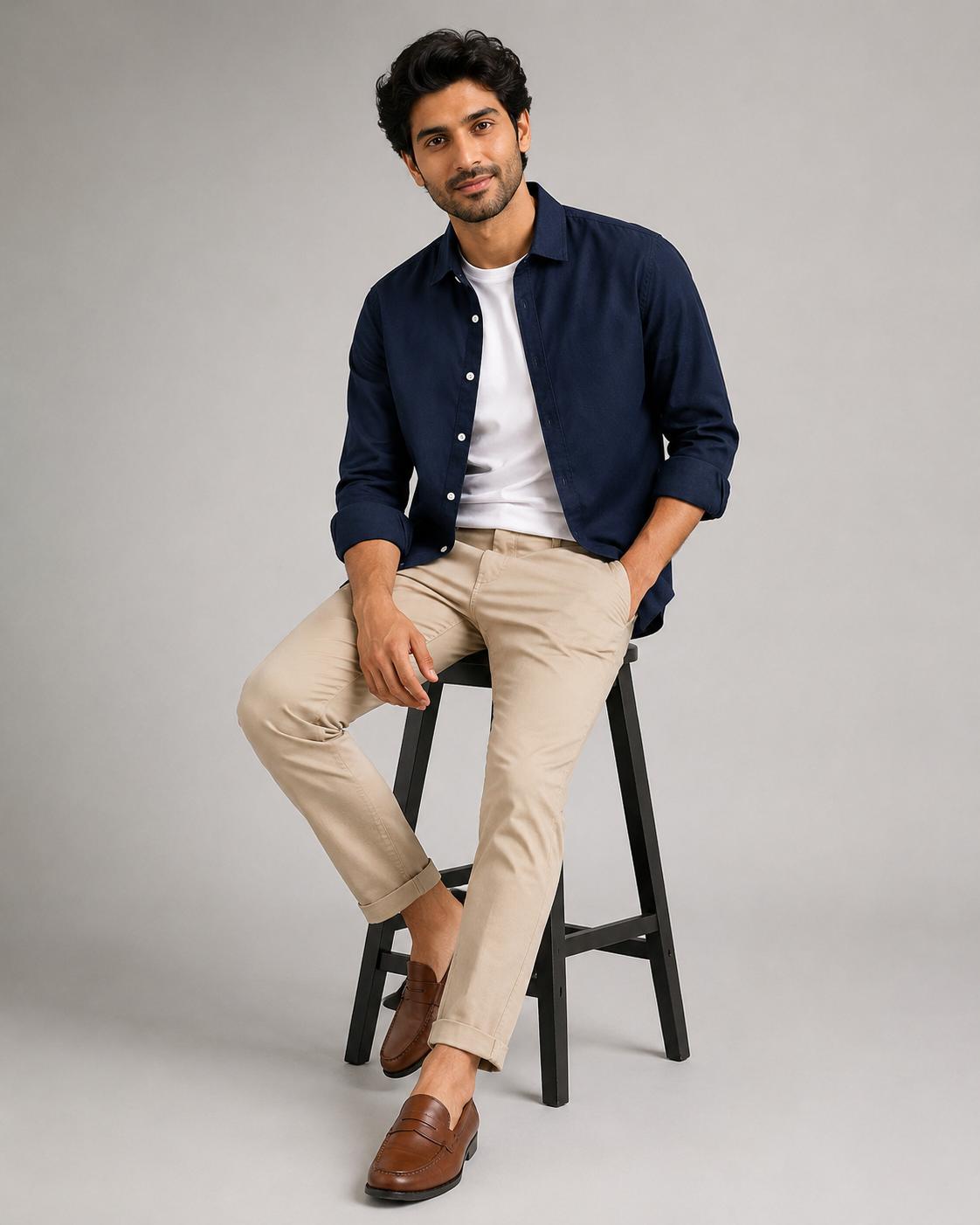 Cotton Chambray Shirt – Navy Blue