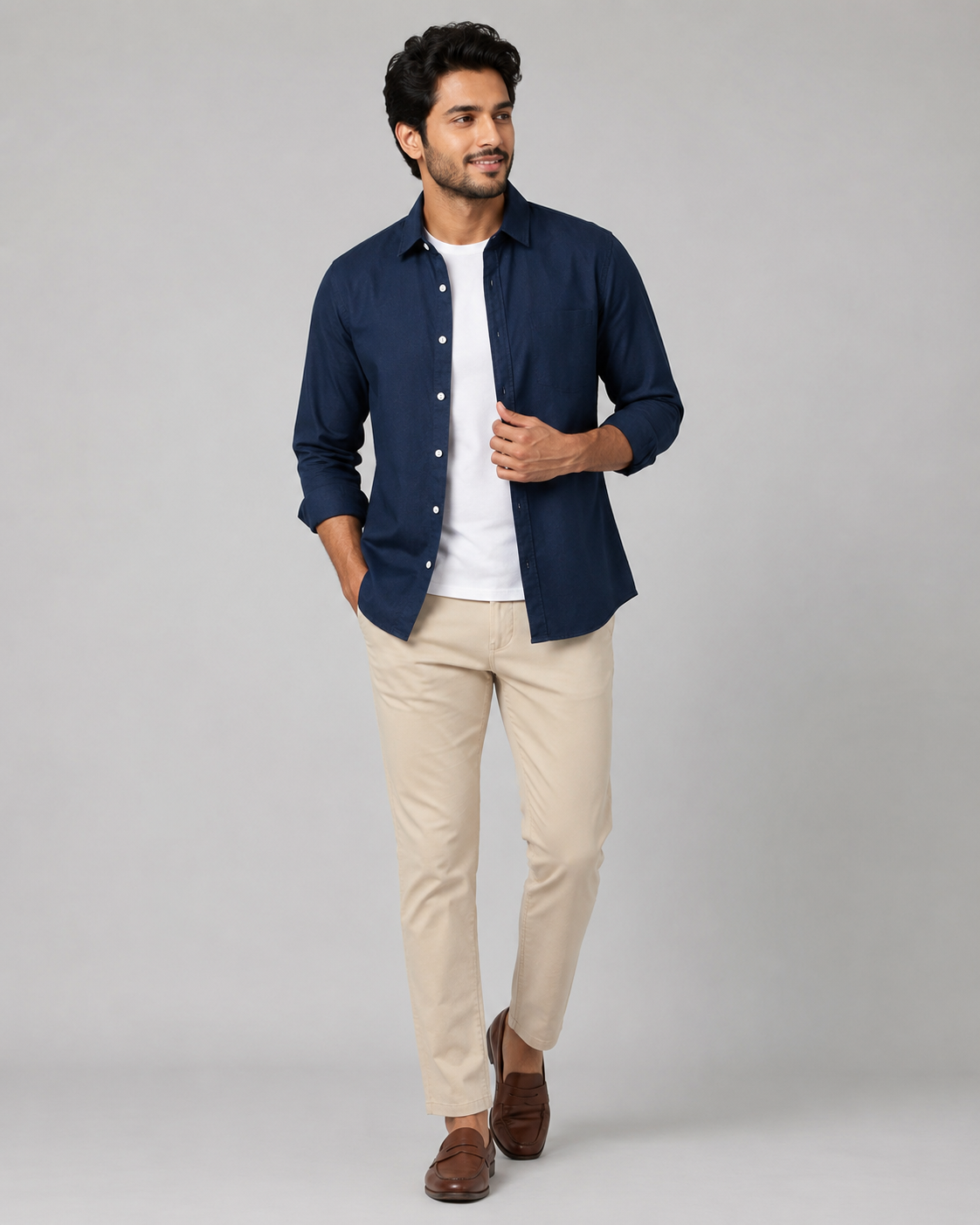 Cotton Chambray Shirt – Navy Blue