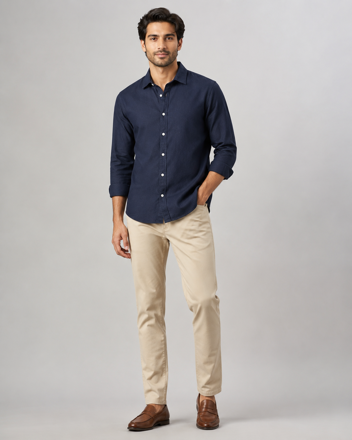 Cotton Chambray Shirt – Navy Blue