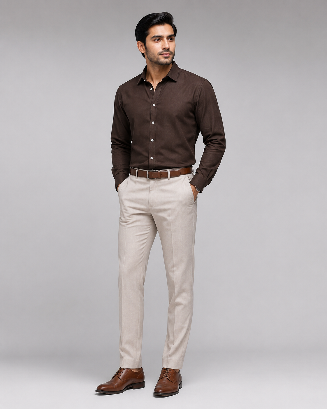 Cotton Chambray Shirt – Chocolate Brown