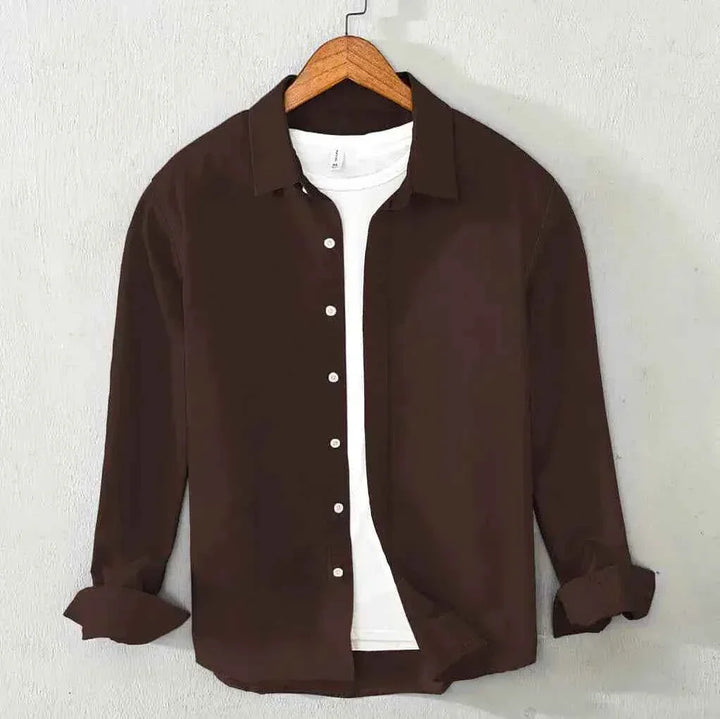 Men's Cotton Chambray Shirt (Chocolate Brown)