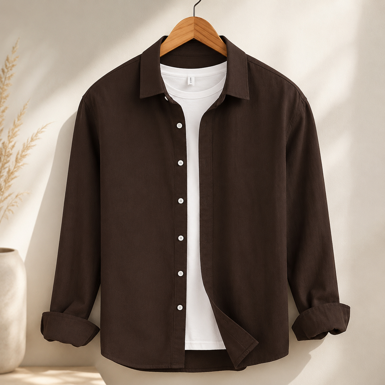 Cotton Chambray Shirt – Chocolate Brown – Saim Fashion