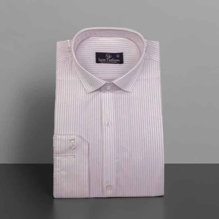 Cotton Dress Shirt - White and Light Pink Stripes
