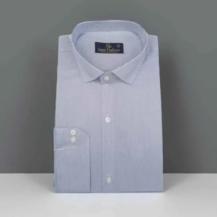 Cotton Dress Shirt - Pencil Stripes Blue