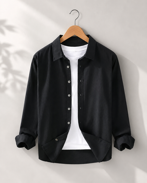 Cotton Chambray Shirt – Black hang image
