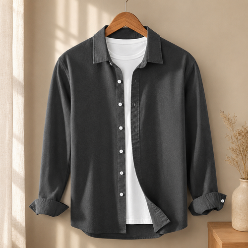 Cotton Chambray Shirt – Charcoal Black display