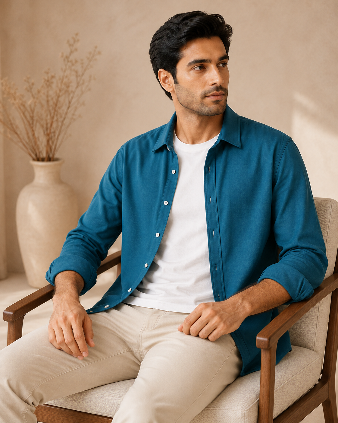 Cotton Chambray Shirt – Light Zinc Model pic 3