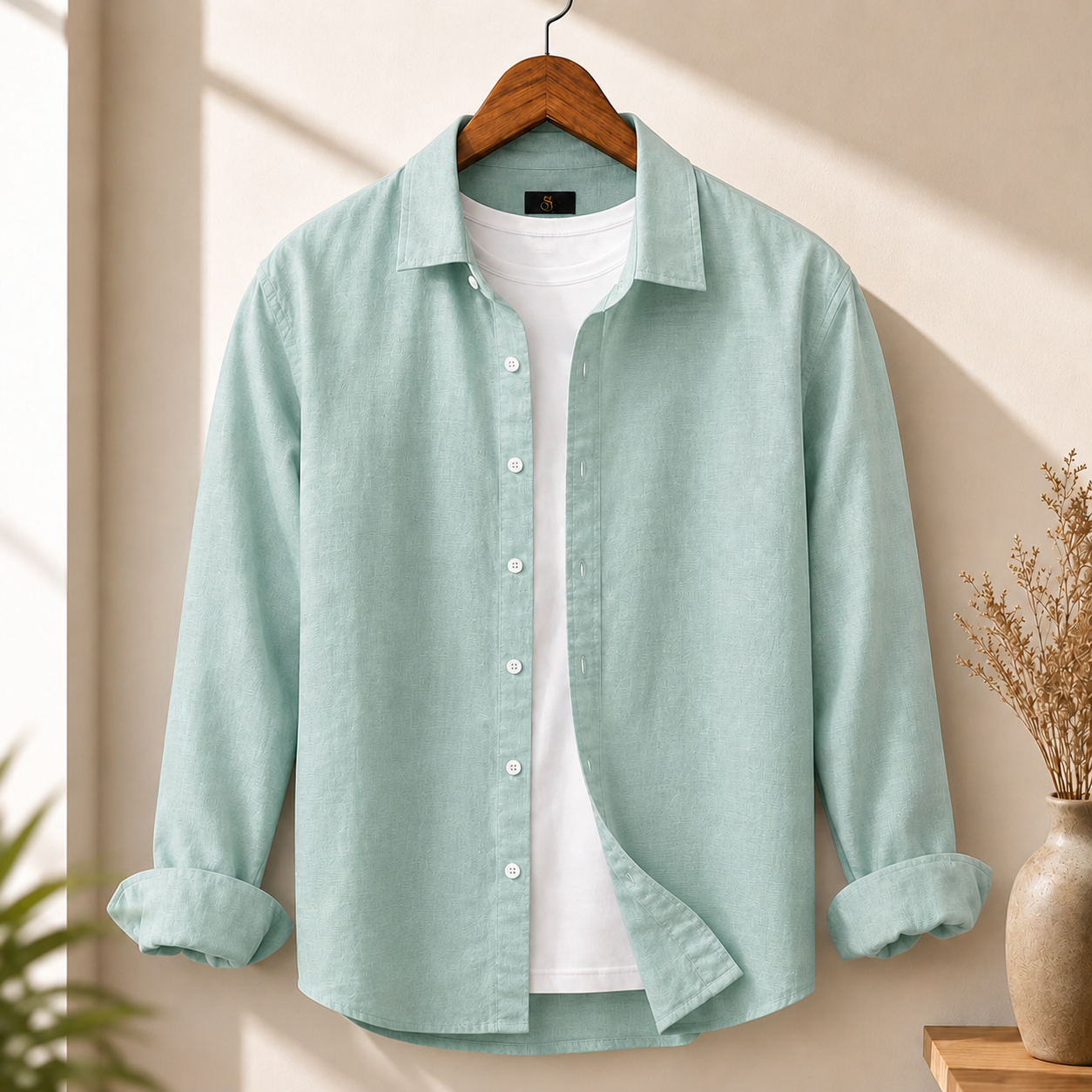 Cotton Chambray Shirt – Mint Sage
