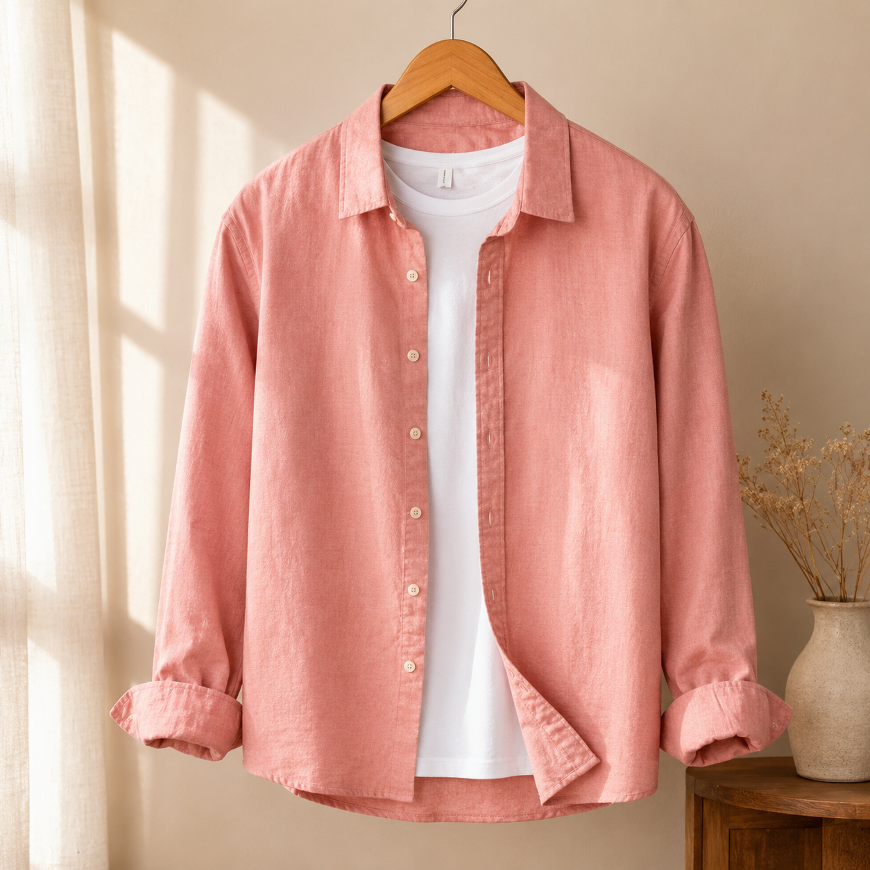 Cotton Chambray Shirt – Peach display
