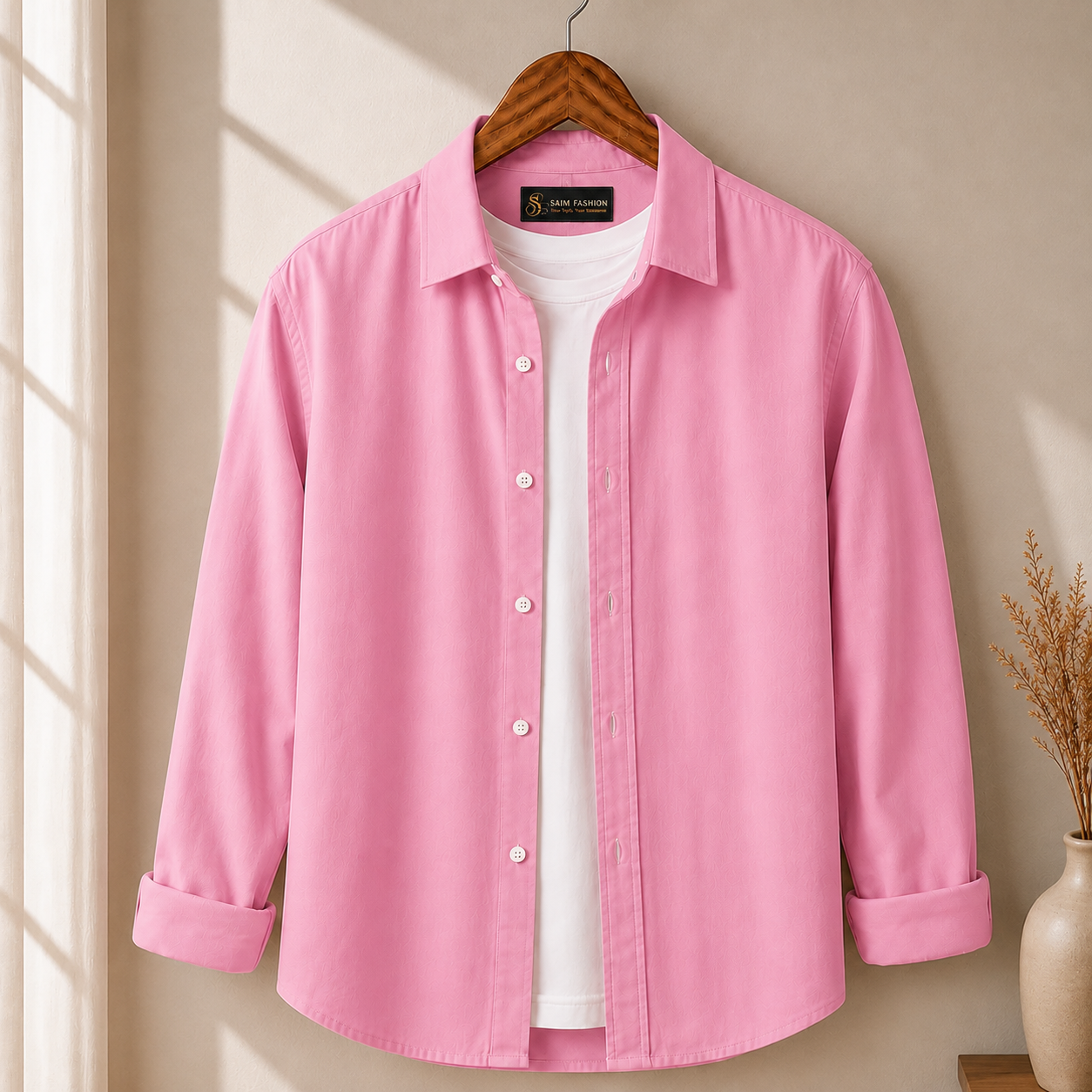 Cotton Chambray Shirt – Pink