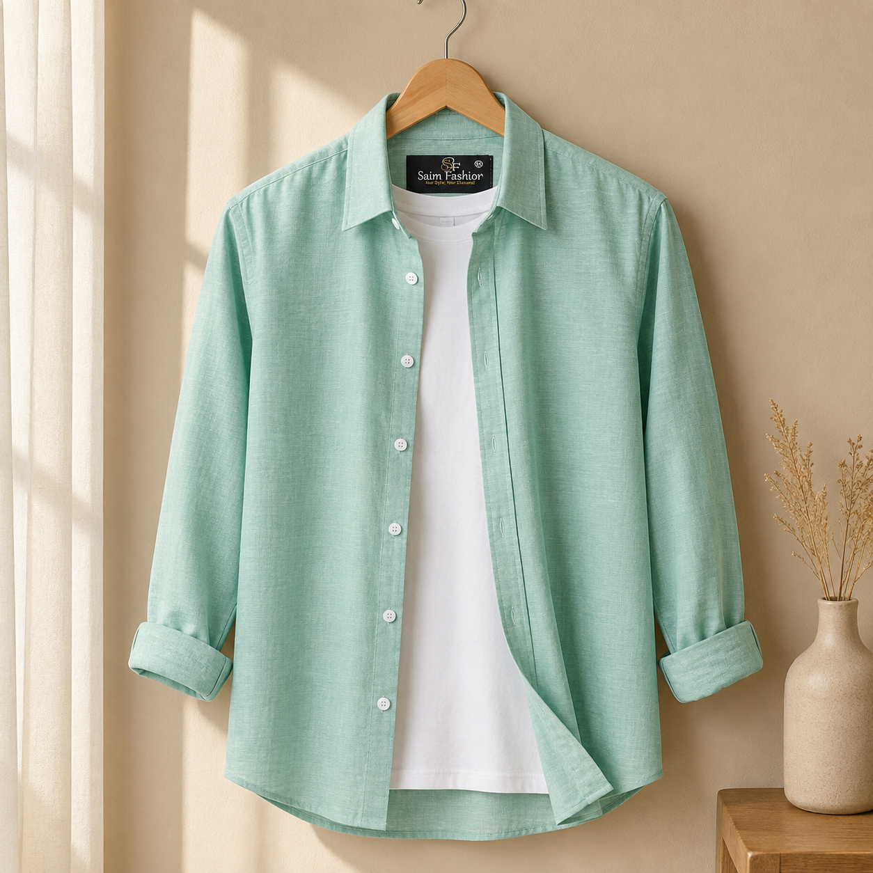Cotton Chambray Shirt – Sea Green isplay