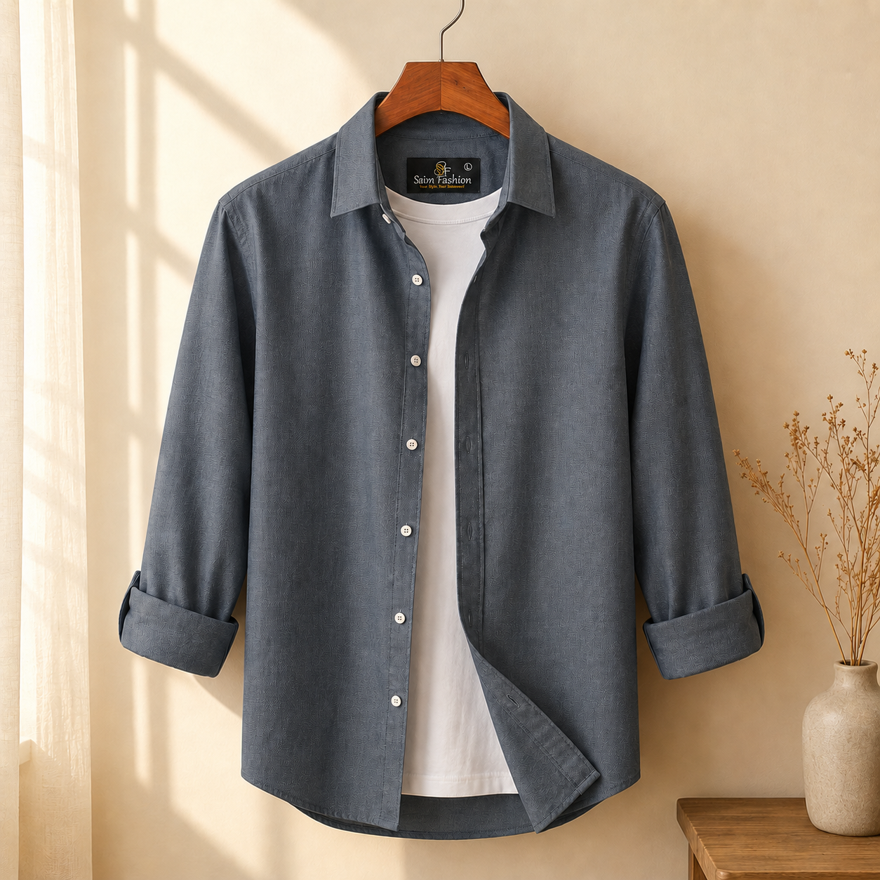 Cotton Chambray Shirt – Slate Blue display