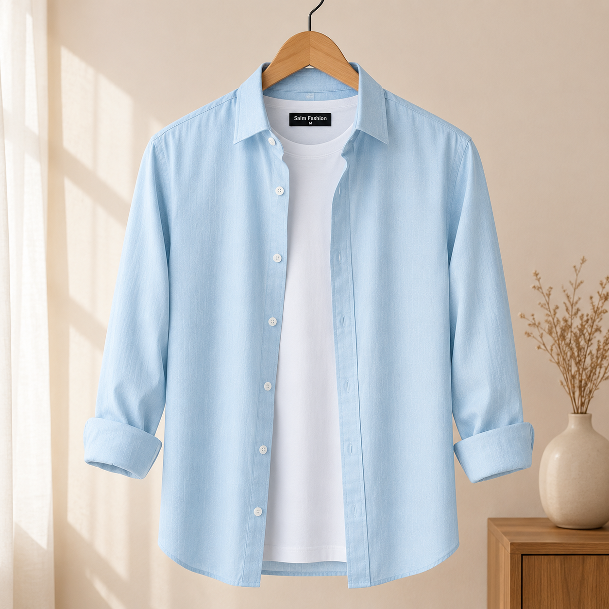 Cotton Chambray Shirt – Soft Azure Display image