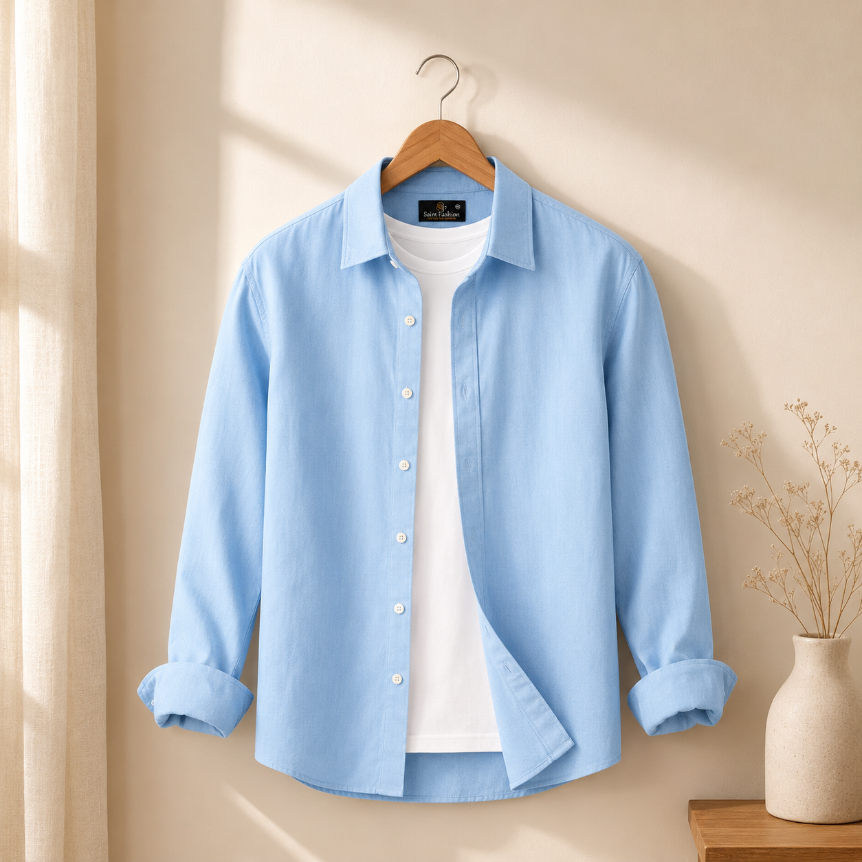 Cotton Chambray Shirt – Soft Azure display