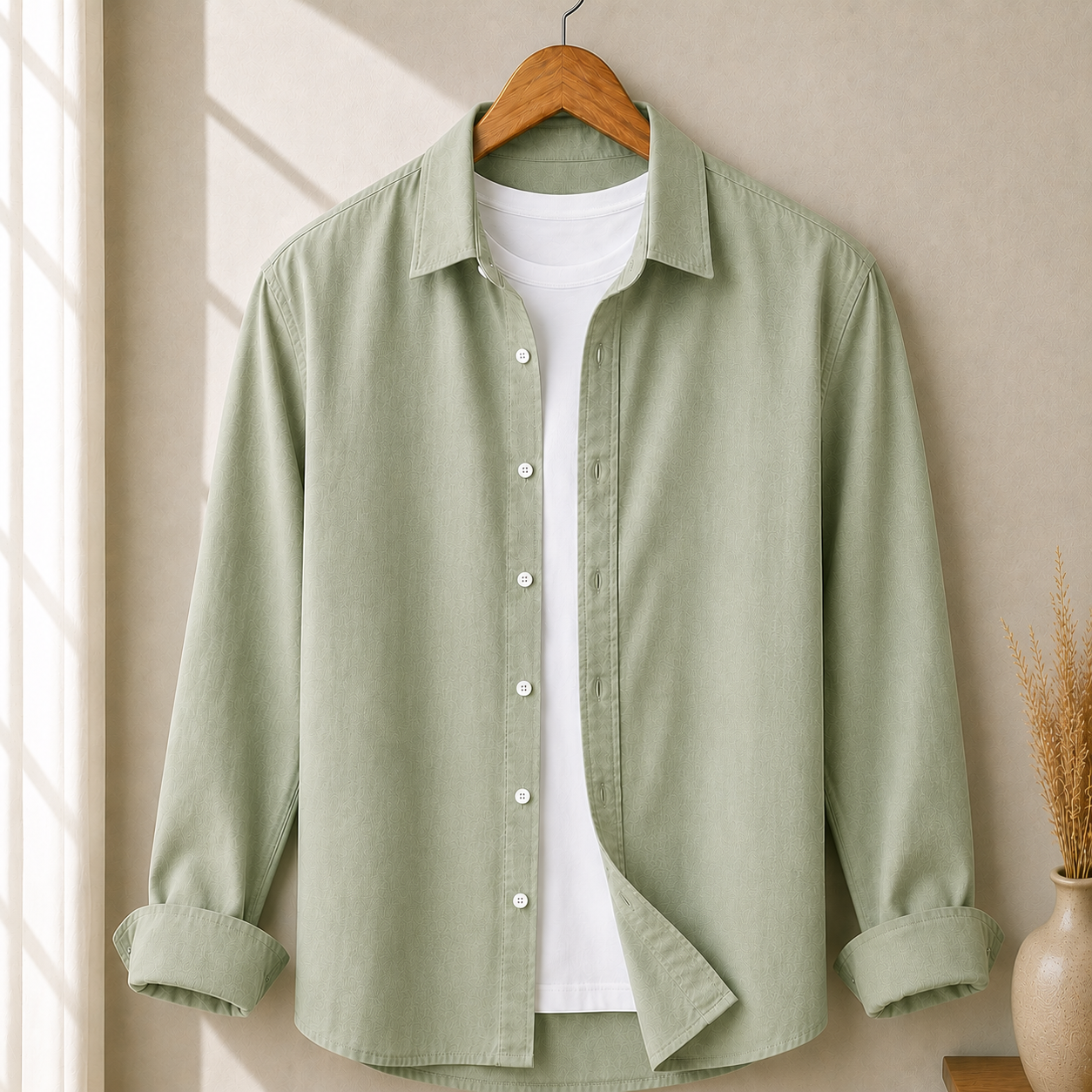 Cotton Chambray Shirt – Tea Green display