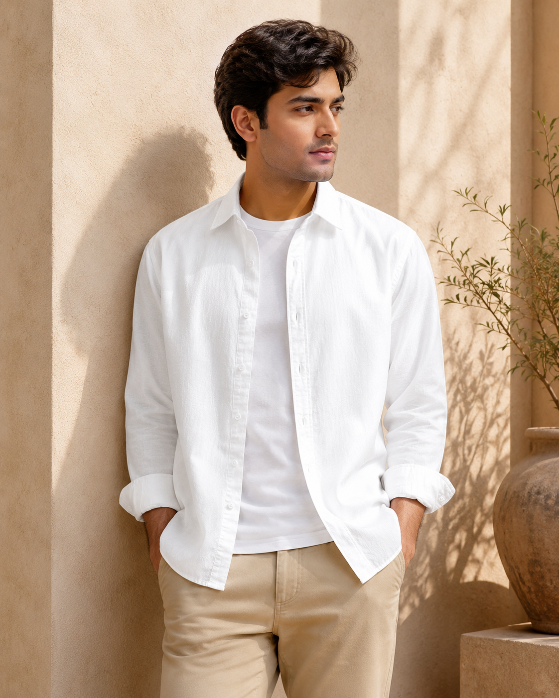 Cotton Chambray Shirt – White Model pic 1