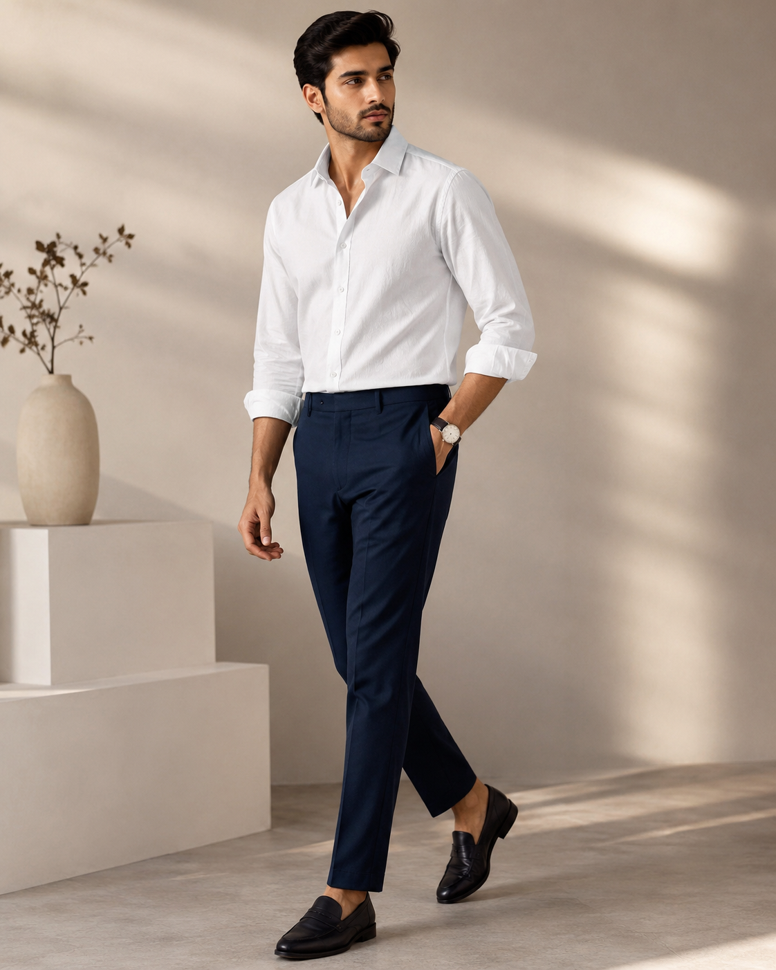 Cotton Chambray Shirt – White Model pic 2