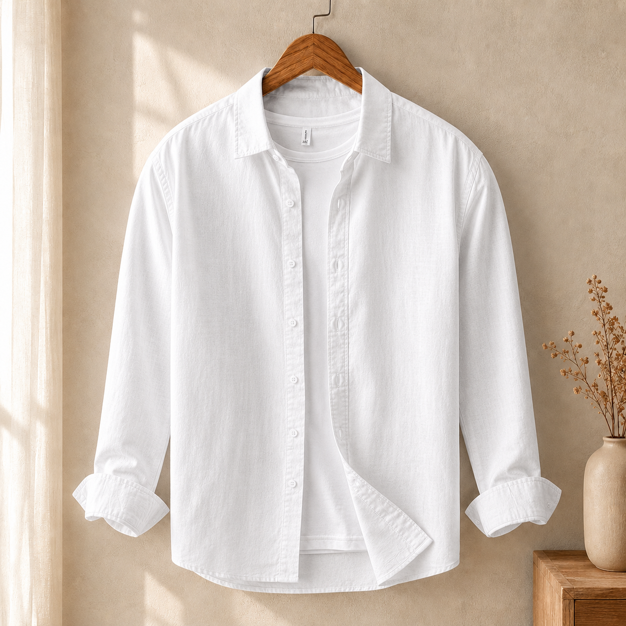 Cotton Chambray Shirt – White display