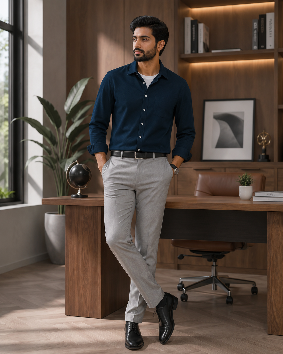 Cotton Chambray Shirt – Zinc model pic 1