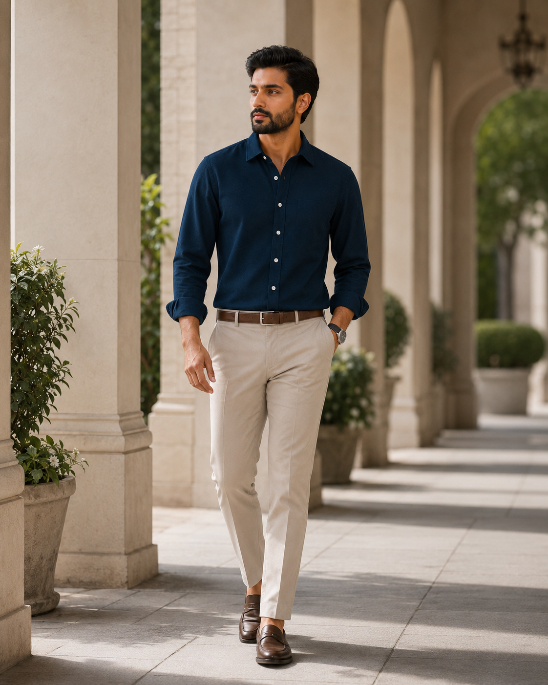 Cotton Chambray Shirt – Zinc model pic 2