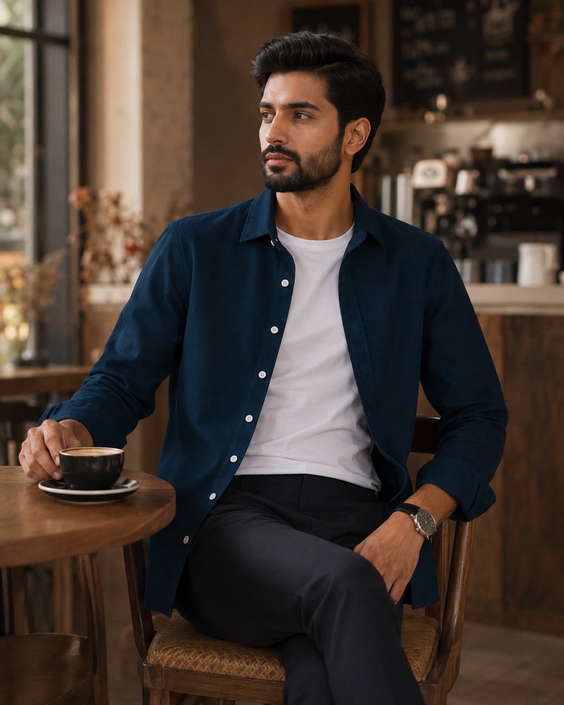 Cotton Chambray Shirt – Zinc model pic 3