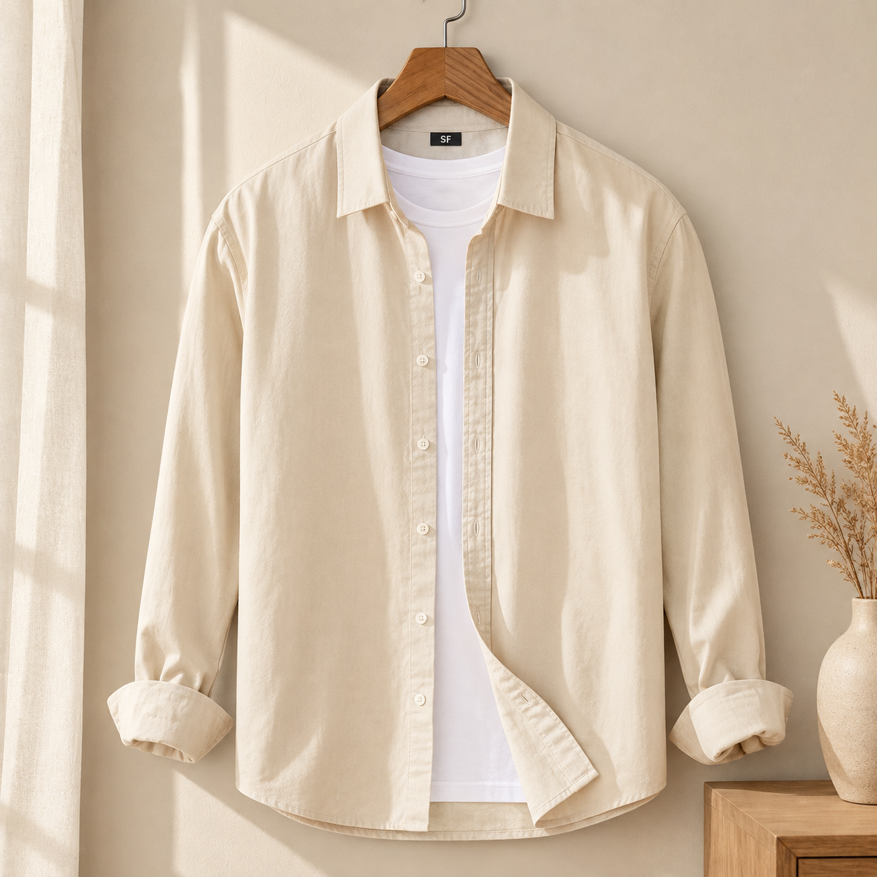 Cotton Chambray Shirt – beige display