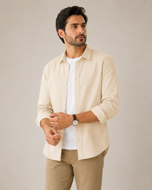 Cotton Chambray Shirt – beige odel pic 2