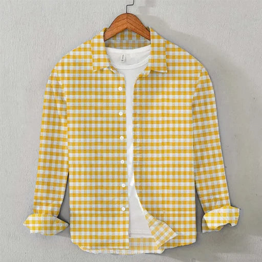 cotton-checkered-shirt-mustard-white