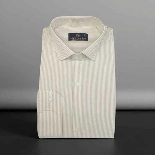 Cotton Dress Shirt - Camel Brown Stripes