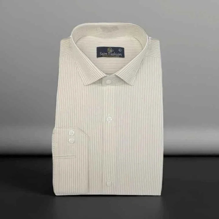 Cotton Dress Shirt - Camel Brown Stripes