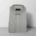 Cotton Dress Shirt - Light Gray with White Stripes