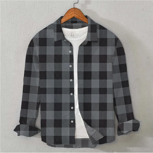 Cotton Twill Checkered Shirt (Black Gray)